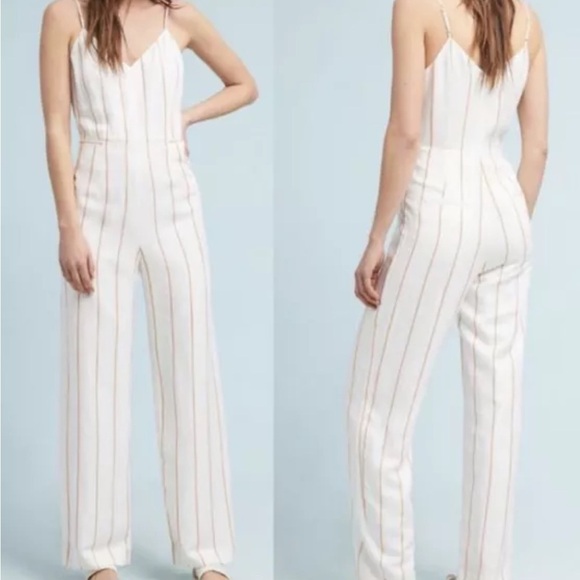 ANTHROPOLOGIE Essential Yarn Dyed Jumpsuit 10 - Picture 1 of 13